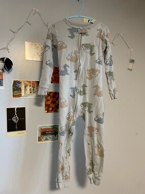 Kids Dragon Print Zip One-Piece Pajamas - Light Gray/Green/Brown